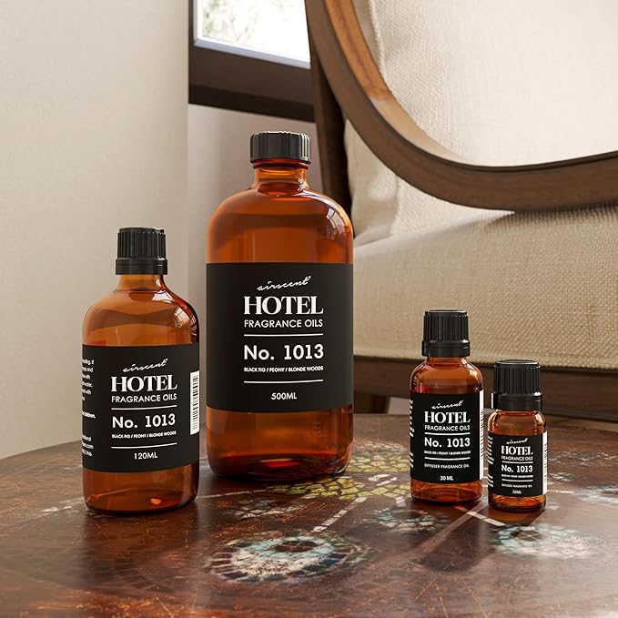 AirScent Hotel Diffuser Oil No. 1013 - Black Fig Peony Blonde Woods - Hotel Scent Dupe - Premium Fragrance Oil for Ultrasonic and Waterless Diffusers and Crafting - 120 mL, 4 fl oz Glass Bottle