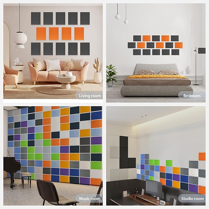 12 Pack Acoustic Panels Self Adhesive Sound Proof Foam, High Density Sound Acoustic Panel, 16X12X0.4 Inch 4:3 Rectangle Panels in Home, Office, Reccording Room, Studio,and more(Black)