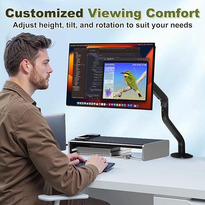 NicBex Single Monitor Arm, Adjustable Monitor Mount Desk Stand for 15 to 32 inch Screens, Computer Monitors Gas Spring Arm Holds Up to 19.84 lbs, VESA Mount with 75x75/100x100 mm - Black