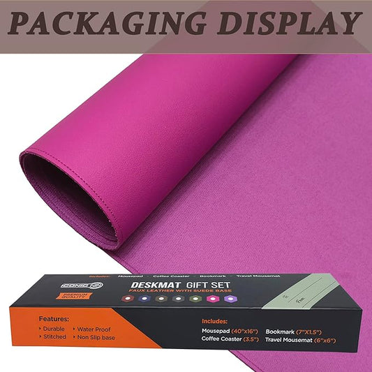 PU Leather Desk Mat| Premium Mouse Pad with Bonus Coaster | Stylish, Durable, Waterproof Mouse Pad for Office & Home (Rose Pink, XXL - PU Gift Set)