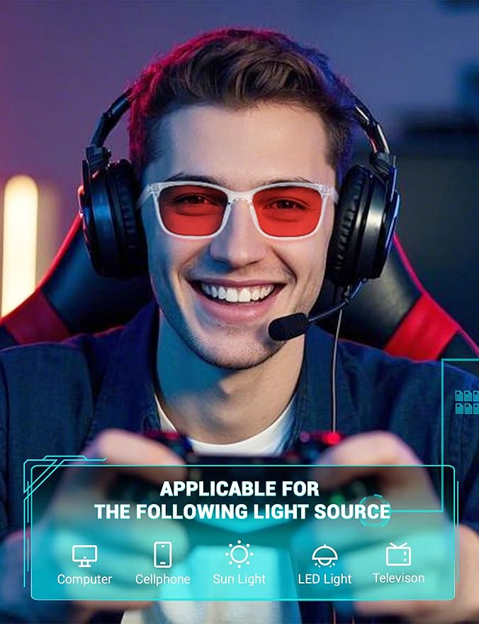 TIJN Sleep Glasses for 99.9% Blue Green Light Blocking for Women Men Dual AR Coating Red Lens for Computer Gaming, TR90