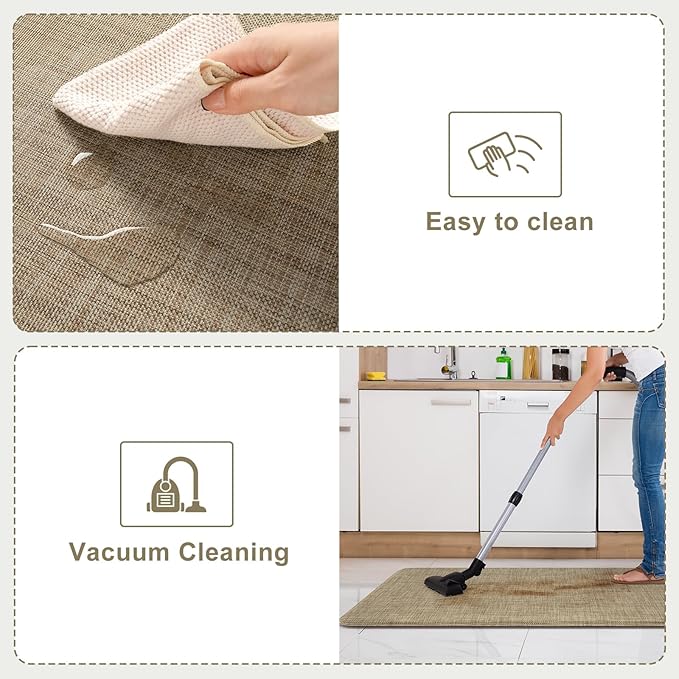 KIMODE Kitchen Mat for Floor Anti Fatigue, 20"x47"+20"x32" Farmhouse Kitchen Rugs Sets of 2, Cushioned Kitchen Floor Mat, Comfort Textilene Standing Mat for Laundry Office Sink Desk Light Brown