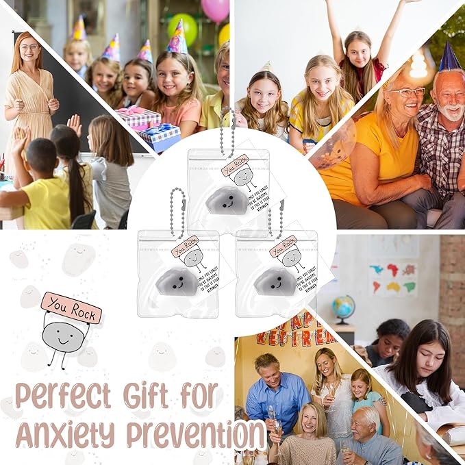 Wettarn 30 Sets You Rock Stress Balls with Inspirational Support Cards Stone Foam Relief Toy Teacher Thank You Gifts Employee Appreciation Gift for Coworker Staff Office Student Reward Party Favor