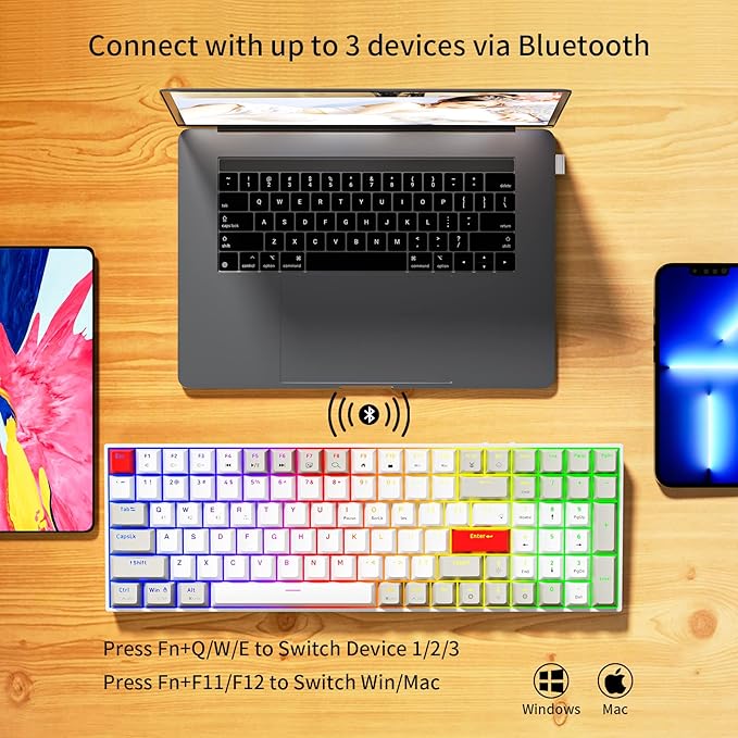 Newmen GM1000 Wireless Mechanical Gaming Keyboard,Bluetooth 5.0/2.4GHz/USB-C Hot Swappable Custom Keyboard,RGB Backlit Mechanical Keyboards for with Number Pad for Mac/Win(G-Blue Switches)