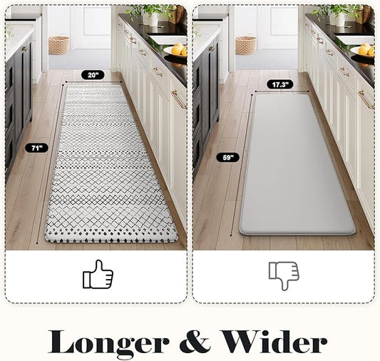 KIMODE Anti Fatigue Kitchen Mat for Floor, 20"x71" Farmhouse Kitchen Rug, Non Slip Waterproof Kitchen Floor Mat, Cushioned Standing Mat for Front of Sink Laundry Desk Bedroom Black and White