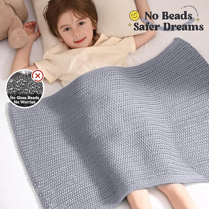 Guohaoi Knitted Weighted Lap Pad (Light Grey 20"x30" 2lbs) No Beads Cooling Weighted Blanket Kids for Nap, Breathable Chunky Knit Blanket, Small Throw Blanket for Travel Indoor Outdoor