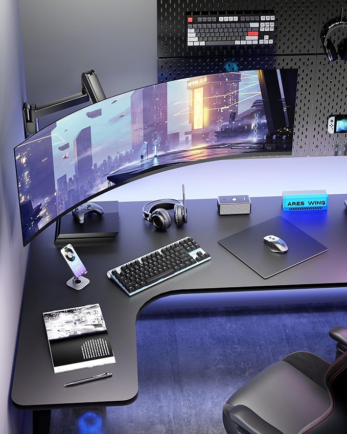 ARES WING Monitor Wall Mount for 24-57 Inch Ultrawide Gaming Screens, Premium Heavy Duty Monitor Arm Holds 60 lbs, Full Motion Gas Spring, Bearing Head for Easy Adjustment, 75/100 VESA Mount, Black