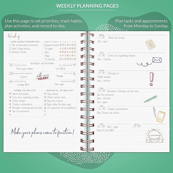 PLANBERRY Weekly Planner – Undated Life Organizer & Budget Planner – Time Management, Goal Setting, To-Do List, Work-Life Balance & Habit Tracker – 6.1″ x 8.1″ (Green Pastures)