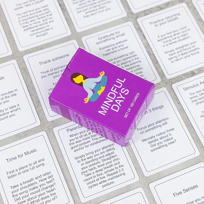 100 Mindful Days - Daily Mindful Activity Cards – Self-Care & Gratitude Prompts for All Ages | Portable Travel Deck for Mental Wellness, Focus & Stress Relief