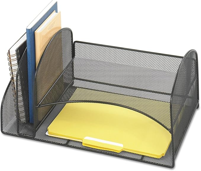 Safco 3264BL Onyx Mesh Desktop Organizer with 2 Vertical, 2 Horizontal Sections, Black