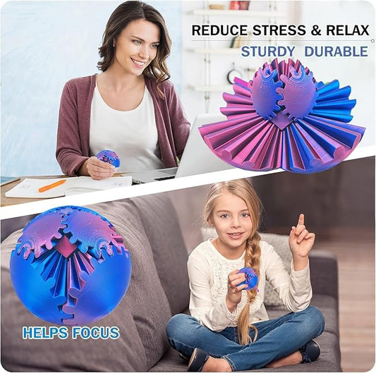3D Printed Gear Ball Fidget Toy - Stress Relief & Anxiety Reduction Hand Spinner for Adults & Kids, Rotating Mechanical Puzzle Sphere - Quiet Sensory Desk Toy for Office, Home, or Creative Gift Idea