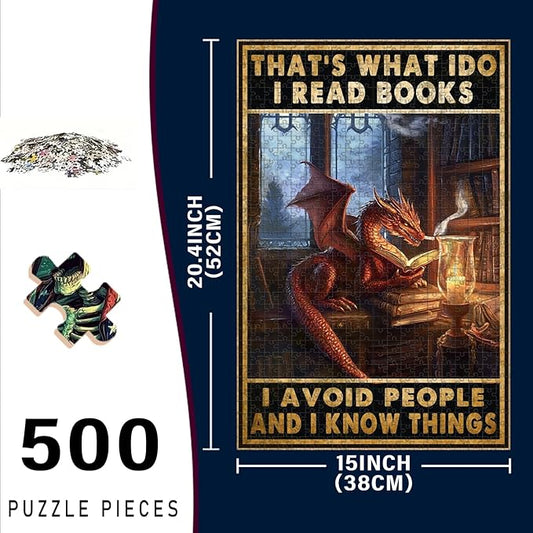 500 Piece Wooden Puzzle That's What I Do I Read Books Adults Funny Challenge for Stress Relief & Entertainment Kids Family Challenging Jigsaw 20.4x15 Inch