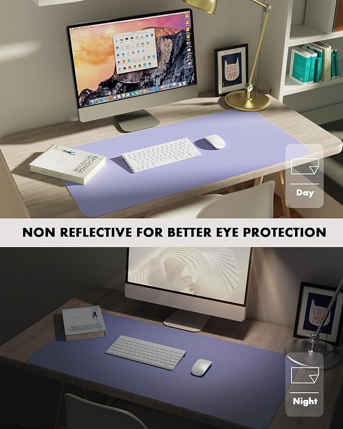 YSAGi Double-Sided Desk Pad, 35.4"x17"Leather Desk Mat, Eco Cork Desk Pad Protector,Large Mouse Pad,Waterproof Desk Blotter for Office/Home(Purple)