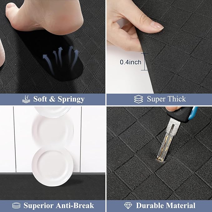 HEBE Anti Fatigue Kitchen Mats for Floor Set of 3 Cushioned Kitchen Rug Sets 3 Piece Non Slip Kitchen Rugs and Mats Waterproof Comfort Standing Mat Runner for Home Office,Sink,Laundry