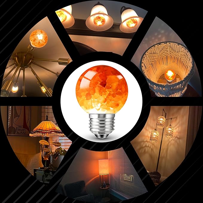 Himalayan Salt Lamp LED Light Bulbs, E26 2200K Warm Amber Pink, 3W Mood Lighting Night Light, E26 G45 Salt Rock Stress Relief Bulbs for Bedroom, Decor, Sleep Light, Non-Dimmable, 2pack