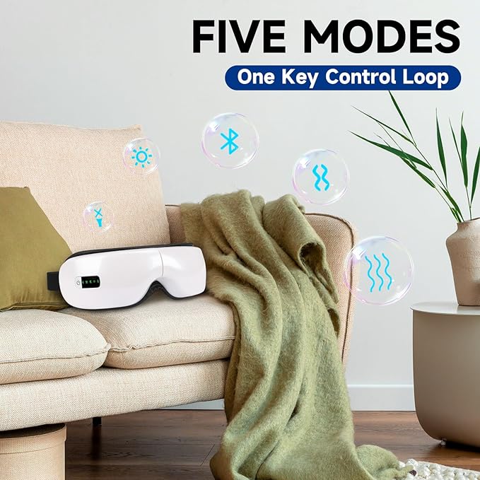 Eye Massager with Heat; Migraine Relief Mask Massager; Bluetooth Eye Mask for Dry Eyes; Relaxation with 5 Massage Modes and 180° Folding Design Gifts for Women/Man