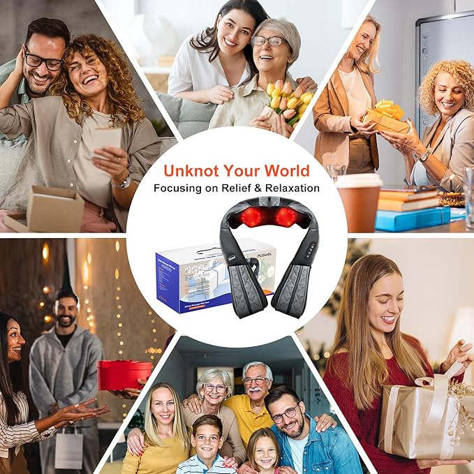 Neck Shoulder Massager with Heat - Cordless Back and Neck Massage Pain Relief Deep 5D Tissue Shiatsu Kneading Massager for Shoulder Back Leg Gifts for Mom Dad Men Women Her Him