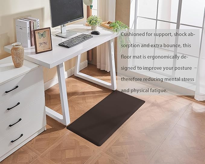 Anti Fatigue Kitchen Rugs Kitchen Mats for Floor,Cushioned Non-Slip Waterproof Washable Ergonomic Comfort Rug Standing Mat for Kitchen,Floor,Home,Office,Sink,Laundry,Brown,17.3"x39"