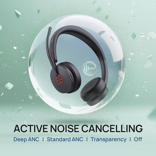Yealink WH68 Hybrid ANC DECT&Bluetooth Wireless Headset with Adapter, 492ft Rang Stereo Active Noise Cancellation Headphones for Teams,Zoom,UCwith 6X Mic, 32H Call,Dual Ear Headsets (PC,Mobile,Phone)