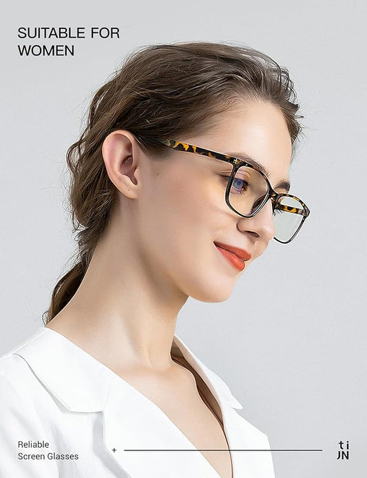 TIJN Blue Light Blocking Glasses for Women Men TR90 Frame Square Nerd Eyeglasses Anti Blue Ray Computer Screen Glasses