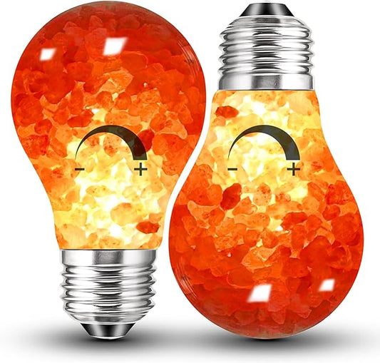 Dimmable Himalayan Salt Lamp LED Light Bulbs, E26 2200K Warm Amber Pink Night Light, 6W Mood Lighting, E26 A60 Salt Rock Stress Relief Bulbs for Bedroom, Decor, Sleep Light, 2pack