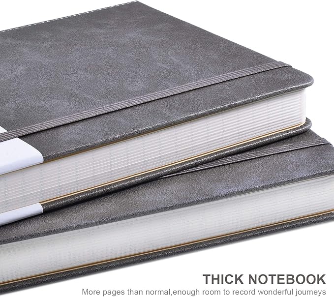 Thick Classic Notebook with Pen Loop - A5 College Ruled Hardcover Writing Notebook with Pocket + Page Dividers Gifts, Banded, Large, 180 Pages, 8.4 x 5.7 in