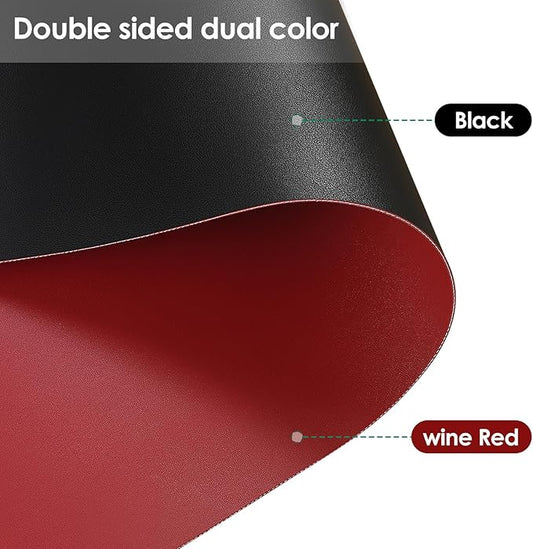 Leather Table Cover,1.8mm Thick,24x48 Inch Desk Cover,Large Desk Mat,Table Protector,Table Cover Protector,Craft Mats to Protect Table(Black+Wine Red,24x48)