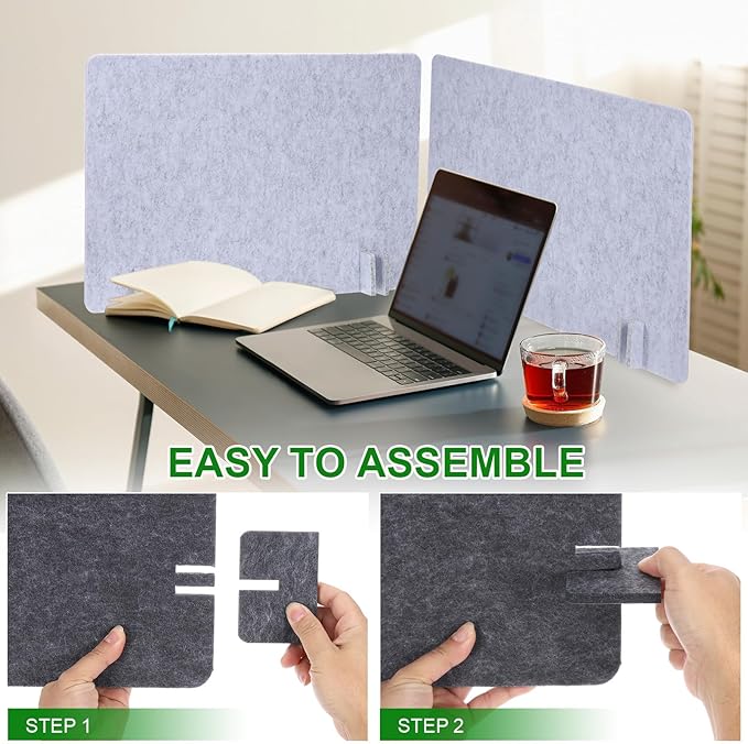 PATIKIL Desk Divider, 2 Set 24 x 16 Inch Acoustic Freestanding Desk Divider Desk Privacy Panel with 8 Pcs Support Feet for Library Office Workstation, Light Grey