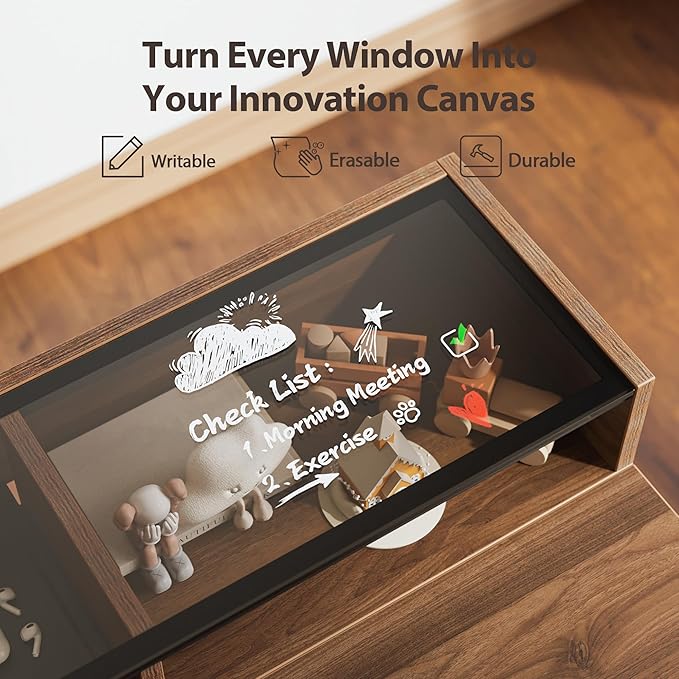 Agilestic Glass Standing Desk with Storage, 48 Inch Electric Adjustable Desk with Glass Shelf and Cable Management, Sit Stand Up Home Office Computer Table, Splice Board, Dark Walnut