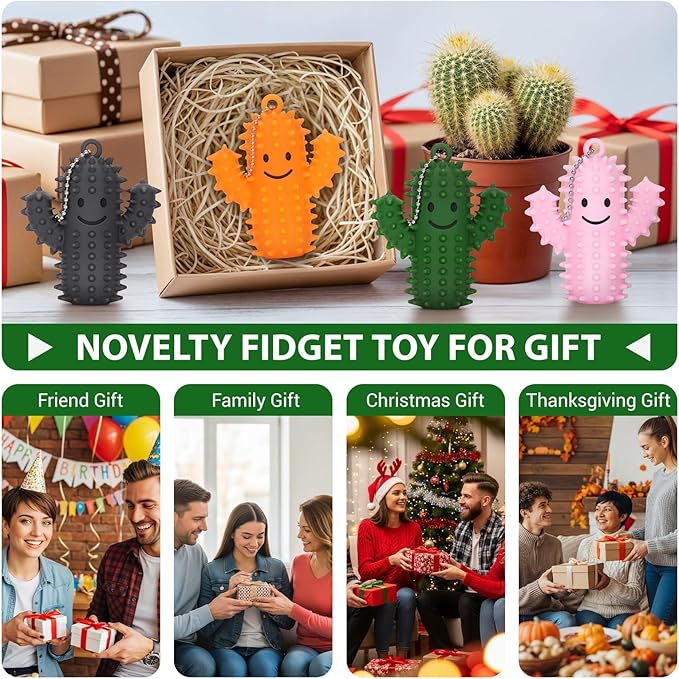 4 PCS Spiky Ouchies Fidget Toys for Adults Silicone Sensory Pain Stim Fidget Cactus for Anxiety Autism Work Stress Relief (Green&Pink&Gray&Orange, 4PCS)