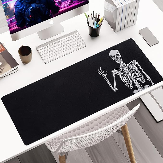 ALOANES Waterproof Mouse Pad with Durable Stitched Edge, XXXL Gaming Keyboard Pad, Non-Slip Rubber Base, Extended Desk pad for Gamer, Office & Home, Right Skeleton Mousepad 35.4''x 15.7''x 0.12''