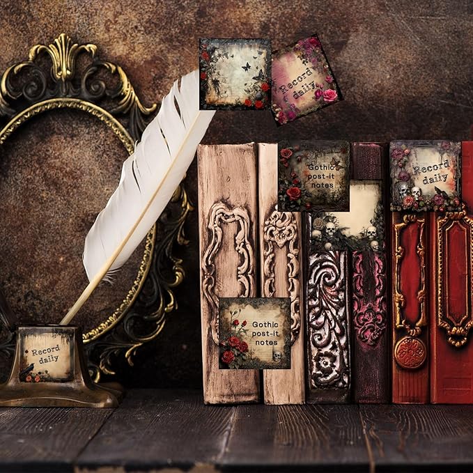 16 Pieces Halloween Gothic Style Sticky Notes Self-Adhesive Gothic Style Design Note Pads Gothic Style Sticky Memo Notes for School Office Home Supplies Students Teachers Gift