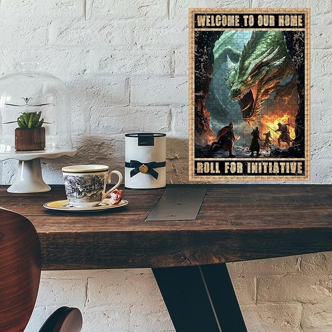 1000 Piece Difficult Wooden Jigsaw Puzzle Welcome to Your Home Roll for Initiative for Adults Kids Educational Family Activity Stress Relieving Quiet Play 29.5x19.7 Inch