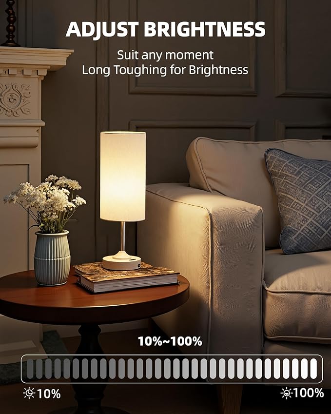 EZVALO Rechargeable Table Lamp, 2-Pack, Dimmable, 2700K, Timer, Touch Control, Portable, LED, Wireless, Cordless e, Battery Operated, Desk Lamp, Kitchen Lamp, Fabric Shade, Wood-Grain Finish, Bedside