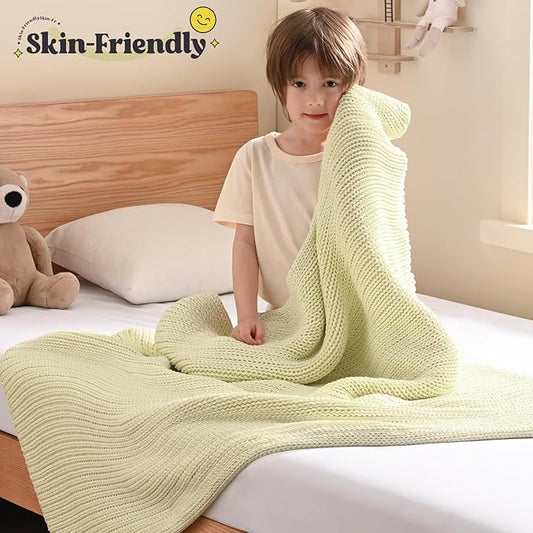 Guohaoi Knitted Weighted Blanket Kids (Cream 50"x60" 5lbs) No Beads Cooling Heavy Blanket, Home Decor Breathable Chunky Knit Throw Blanket for All-Season Use