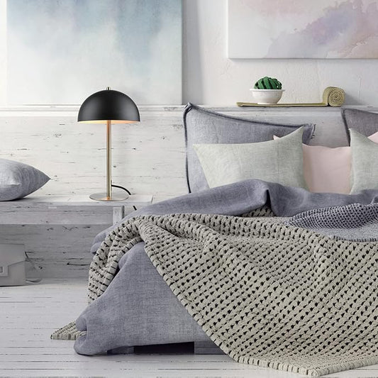 GLOBE Electric 52938 15" Desk Lamp, Matte Black Shade, Brass Accents, in-Line On/Off Rocker Switch, Modern Lighting for Bedroom, Office, Home Decor, E26 Base, Bulb Not Included, Timeless Lights