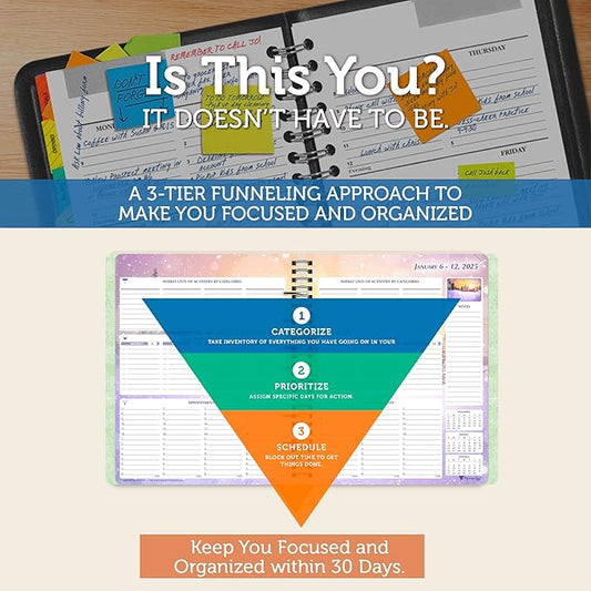 Planner Pad Spiral Bound January-December 2025/ Calendar Year 6 3/4" x 8 1/2" Medium 3-Tier Funnel Down 12 Month Organizer, Seasonal Color Ink