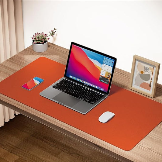 Boutilon Leather Desk Pad Protector,Non-Slip Mouse Pad,Laptop Desk Pad,Office Mouse Mat,Waterproof Leather Desk Blotter,Desk Writing Pad for Office and Home (M-Orange H,30"x14")