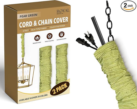 Royal Designs, Inc. Cord & Chain Cover 4 ft Silk Type Fabric, Chandelier Pendant Lighting Chain & Cable Management, Touch Fastener, Pear Green - 2 Pack