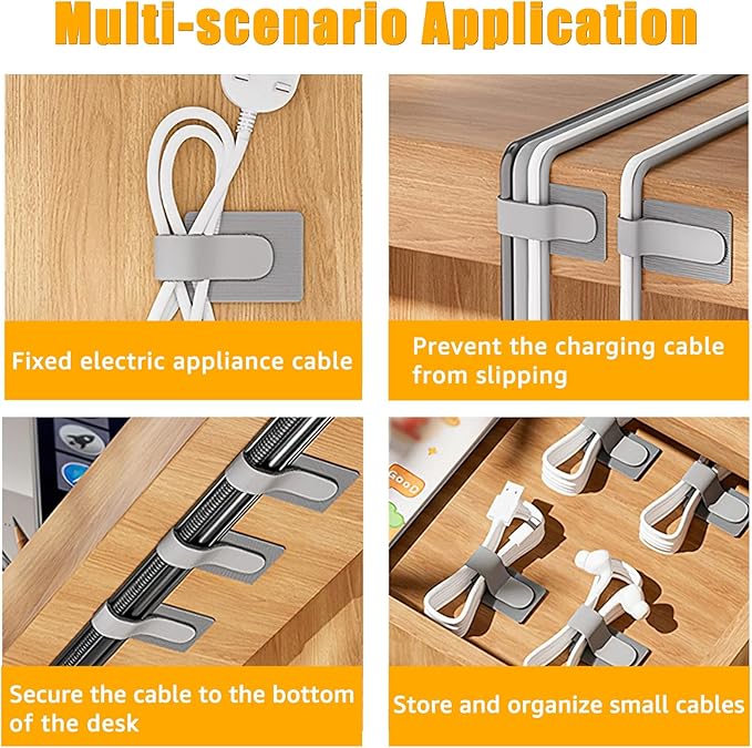 80PCS Hook and Loop Cable Straps, Cable Management Under Desk, Self Adhesive Cable Ties, Reusable Wire Organizers for Cords, Adjustable Cord Organizers for Desk, Home Office Essentials, Gray