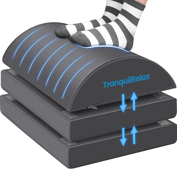 Foot Rest for Under Desk at Work, Gaming Accessories Foot Stool with 3 Adjustable Heights & Washable Cover, Comfortable Office Desk Accessories, Footrest for Office, Home and Car (Gray)