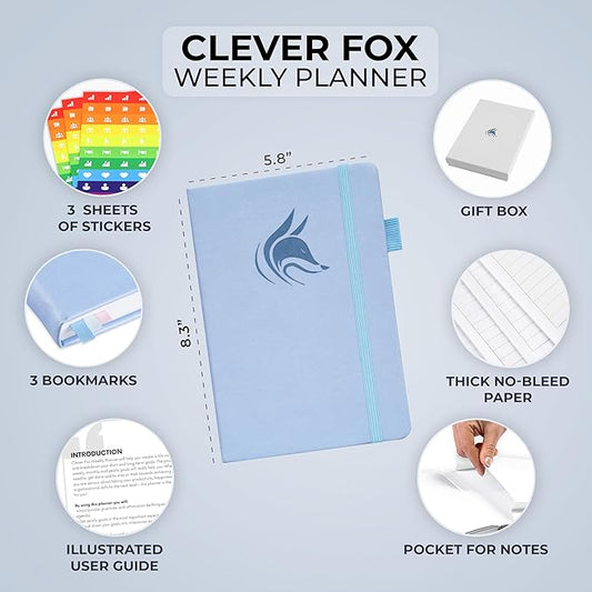 Clever Fox Planner – Undated Weekly & Monthly Planner for Productivity, Time Management & Goals – Organizer Journal – A5 (Periwinkle)