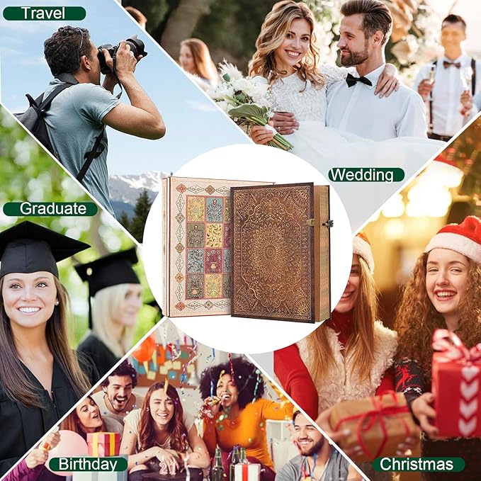 Retro 3D Red Charm Golden Radiance Cover Hardcover Journal,Containing 96 Sheets/192 Pages Lined Journal,With Envelope Pocket,Suitable As A Notebook,Travel Diary,Or Wedding Anniversary.