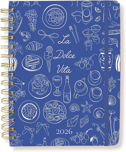 18 Month Planner/Calendar by Graphique, July 2025 – Dec. 2026 La Dolce Vita Hardbound Spiral Planner, Monthly Tabs, Holidays, Reminder Stickers, 6” x 8”