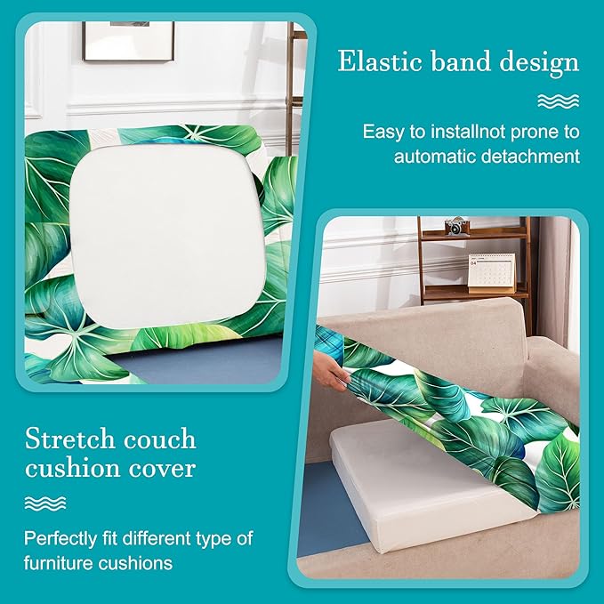 12 Pcs Stretch Patio Cushion Covers,Outdoor Couch Covers Replacement,Outdoor Couch & Sofa Slipcovers,for Patio Furniture Cushion Covers,Washable Reusable Furniture Protector (Green Leaf,Cover Only)