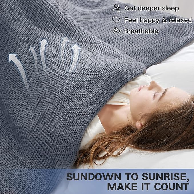 Guohaoi Knitted Weighted Blanket for Adults (Light Grey 60"x80" 17lbs) No Beads Cooling Throw Blanket for Hot Sleepers, Home Decor Breathable Chunky Knit Heavy Blanket Use on Queen/King Size Bed