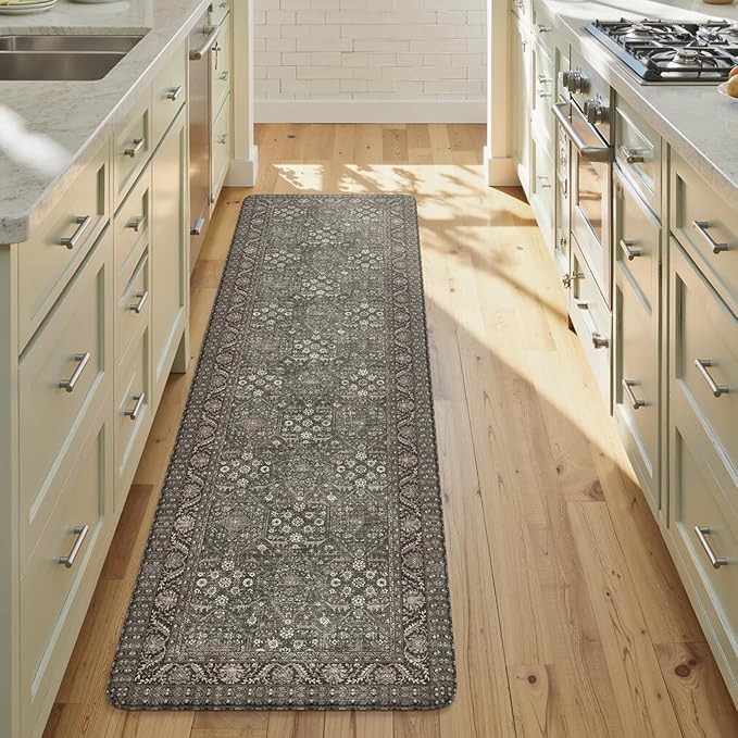 KIMODE Anti Fatigue Mats for Kitchen Floor 24"x71", Grey/Green Farmhouse Kitchen Runner Rugs, Cushioned Kitchen Floor Mat Non Skid, Memory Foam Kitchen Mat for Laundry Office Sink Desk