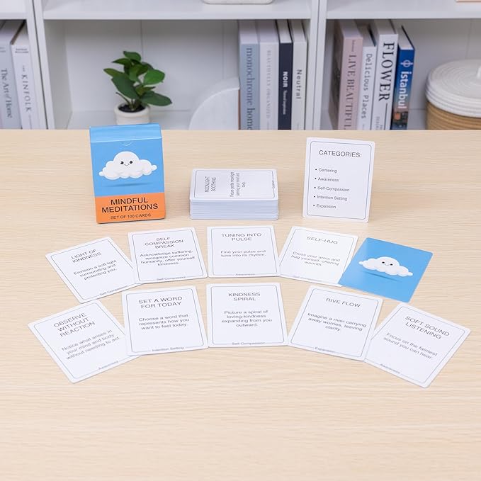 100 Mindful Meditations Cards – Mindfulness & Meditation Self‑Care Prompts | Desk & Travel Deck for Stress Relief, Focus, Motivation & Well‑Being