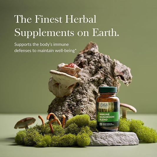 Gaia Herbs Immune Mushroom Blend - Immune Support Mushroom Supplement for Year-Round Health* - with Reishi, Cordyceps, Turkey Tail, Shiitake, and Chaga Mushrooms - 40 Vegan Capsules (40-Day Supply)