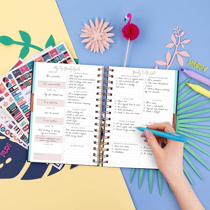 PLANBERRY Weekly Planner Premium – Undated Life Organizer & Budget Planner – Time Management, Goal Setting, to-Do List, Work-Life Balance & Habit Tracker – 6.9″ x 8.5″ (Rose Flamingo)